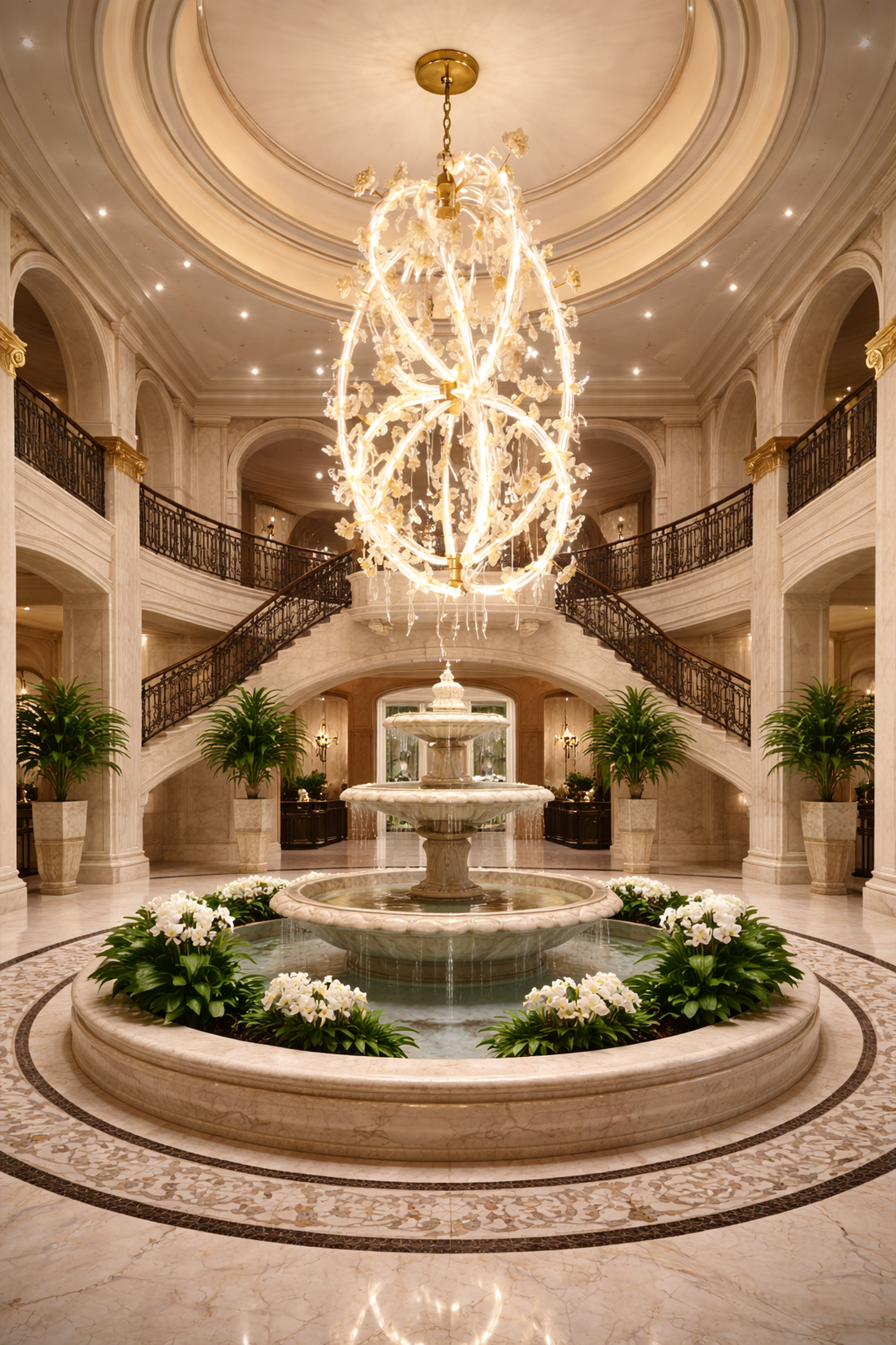 Lampadario in vetro soffiato e oro modello INFINITO